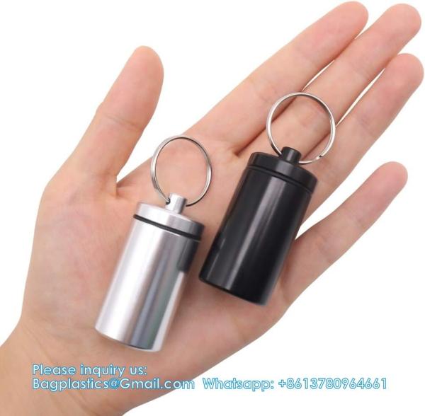 Keychain Pill Holder (5 Pack), Aluminum Waterproof Portable Small Travel Medicine Bottle Case Box Container For Purse