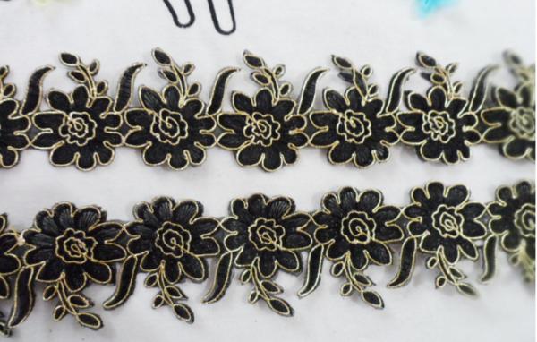 Gold Wire Embrodery Lace Edge with Cord Embroidery Lace Trim