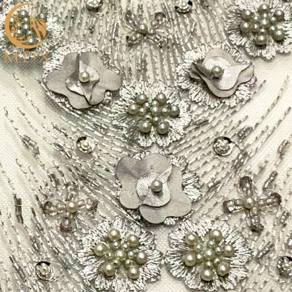 Grey Color 3D Flower Embroidery Dress Fabric 1 Yard Length