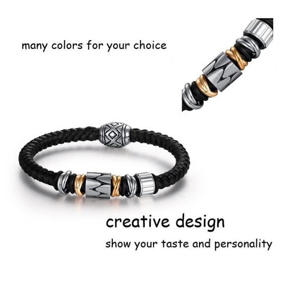 High Quality Mens Stainless Steel Real Leather Bracelet Wholesale