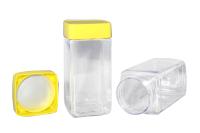 Tarros plásticos transparentes del ANIMAL DOMÉSTICO claro de la categoría alimenticia con las tapas coloridas del tornillo