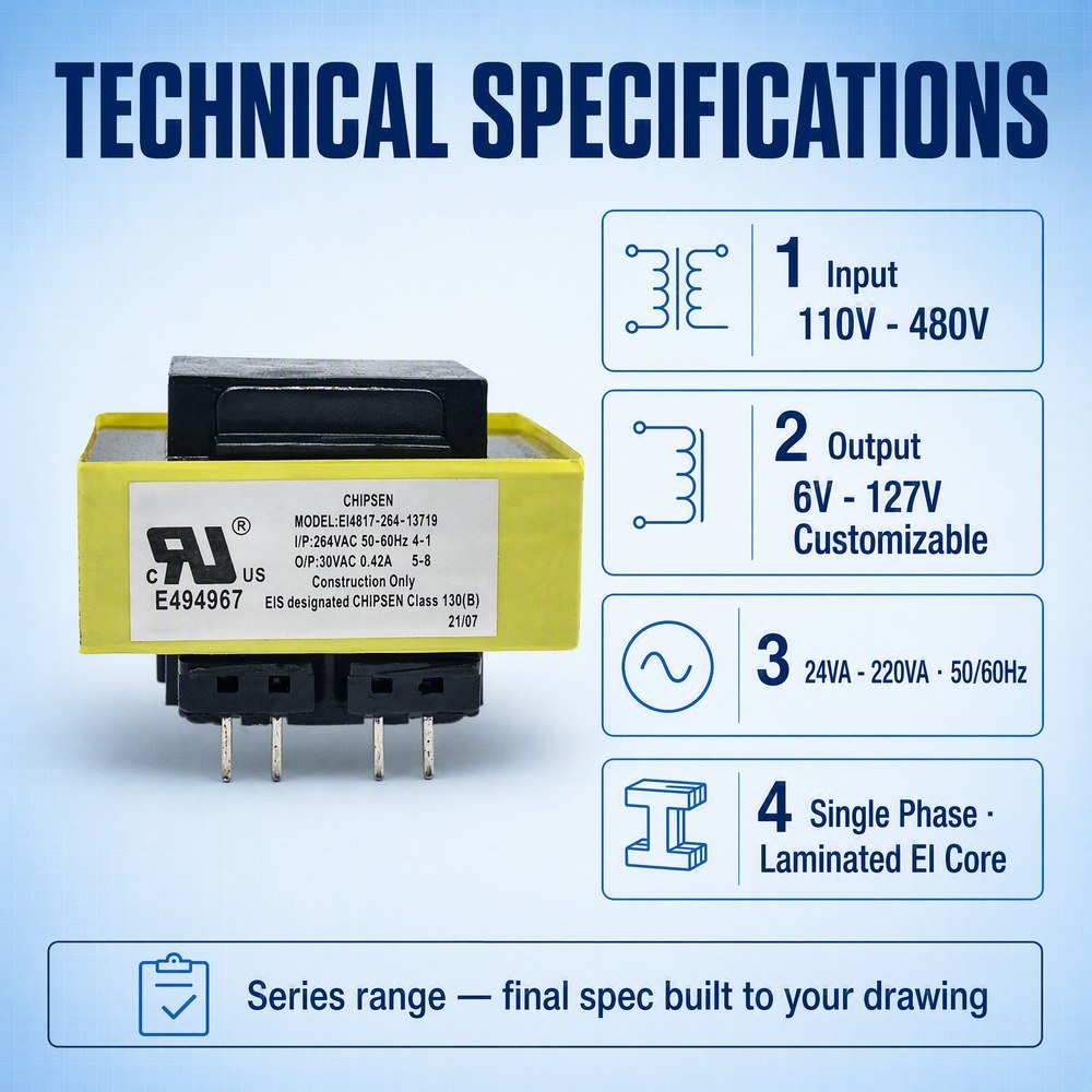 Low Noise Silicon Steel EI48 Lamination Transformer for Industrial Power