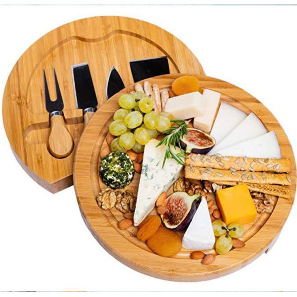 Sustainable Bamboo Cheese Board and Utensils Set for Cheese Plate Charcuterie Platter