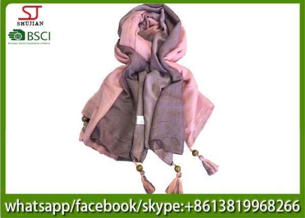 Chinese supplier two side wooden bead tassel spring summer thin tassel scarf  90*185cm 190g 100%polyester shawl exporter