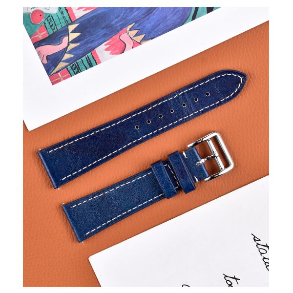 Western Cowboy Blue Full-grain Textured Leather Strap With Stainless Steel Buckle