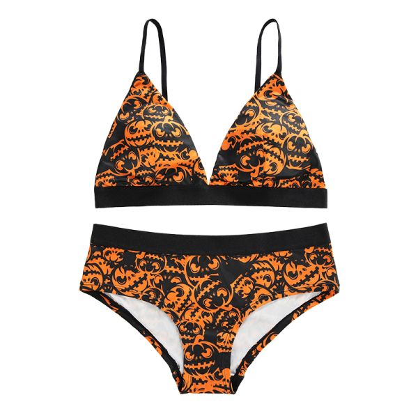 Women Underwear Set Halloween Pumpkin Underwear Set Ladies Sexy Seamless Breathable Thin Beautiful Back