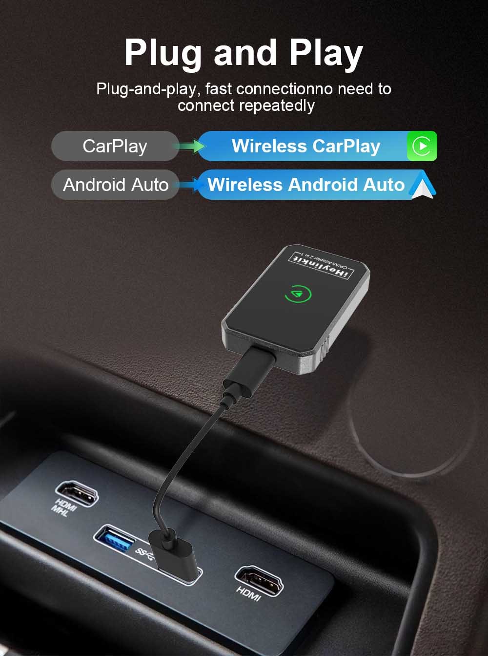 Carsmart Wireless Carplay Android Auto Car Adapter Dongle CE Certificated