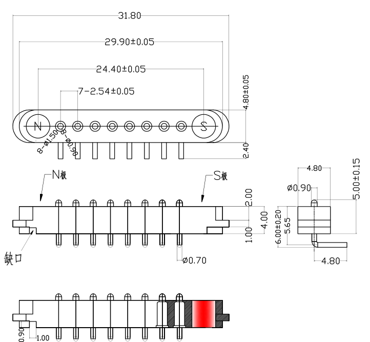 8pin right angle spring loaded magnetic pogo pin connector