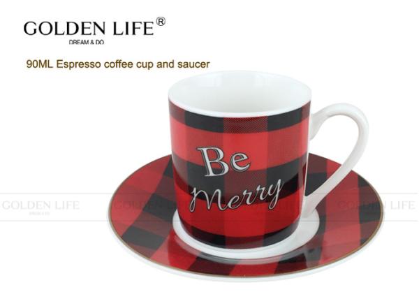 Printable Espresso Coffee Mugs Cup / Saucer Straight Shape With Red Grid Design