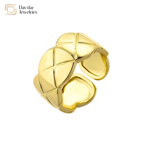 18k Real Gold Plated Wide Band Rings Couple Wavy Texture Adjustable