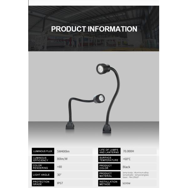 Luz de trabajo LED de cuello de cisne impermeable AC 220V Fácil instalación para máquina CNC