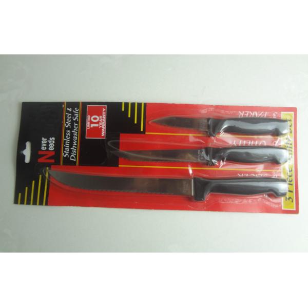 Cheaper Price Black Color PP Handle 3Pieces Serrated Carving Knife Set