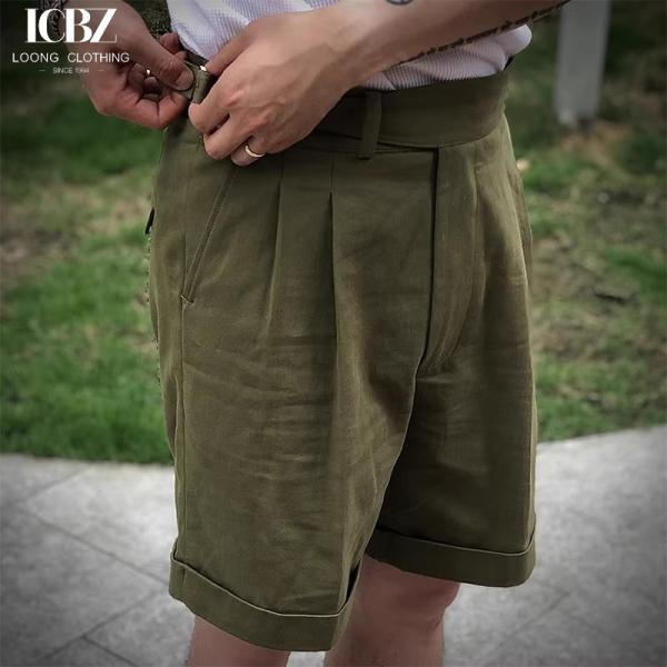 Calças clássicas masculinas de cintura alta Calças de verão com logotipo em material de algodão vintage