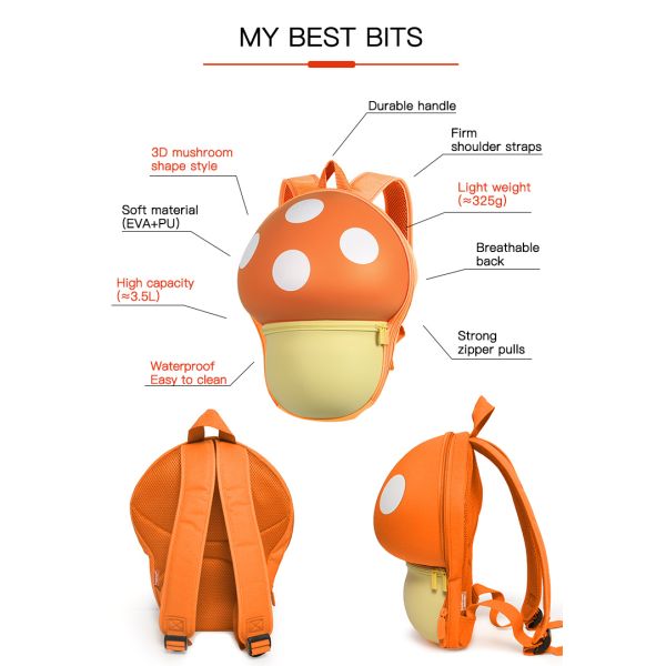 Custom Children School Backpacks Mushroom Design School Bag Hardshell Backpack