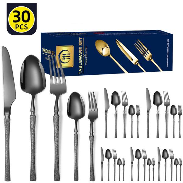 Set de talheres de aço inoxidável de cintura pequena padrão de martelo de aço inoxidável de talheres ocidentais caixa de presente 30 peças