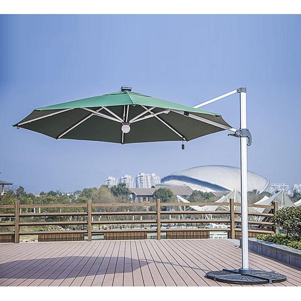 Polyester Fabric Garden Furniture Round Single Top Umbrella with Lamp Light and Logo