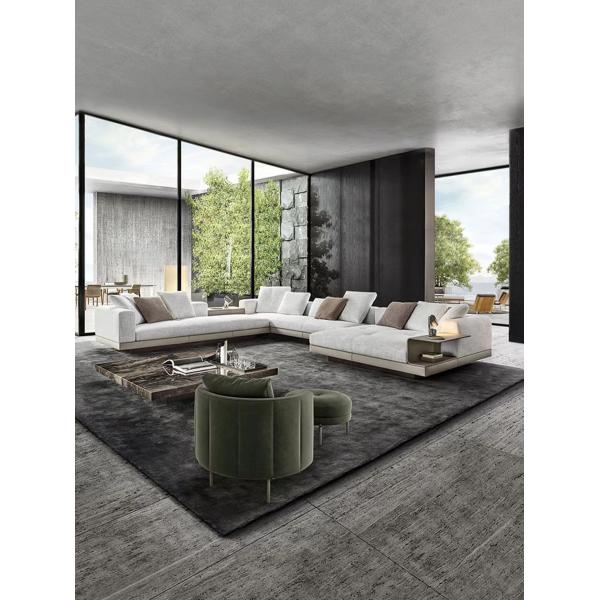 Shaped Curved Minimalist Hotel Lobby Furniture Linen Sectional Sofa