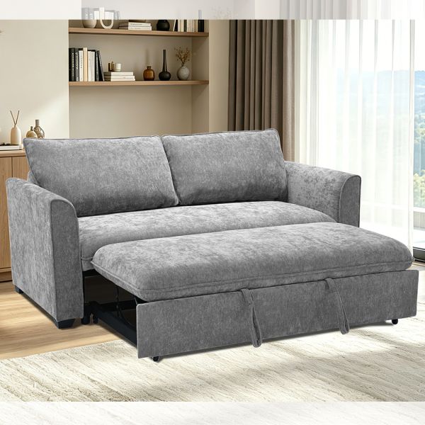 Queen Size Convertible Sleeper Sofa Bed, Comfortable Pull-Out Bed with Adjustable Backrest, Futon Sofa Bed, Gray Fabric