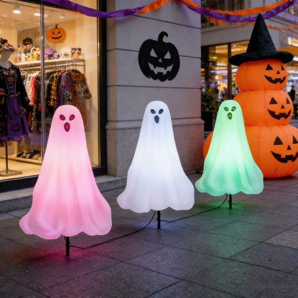 Halloween Ghost Ground Light | 50cm(H) | 25cm Plug Rod | Glowing Eyes & Color-changing Lights | Eco-friendly & Waterproof | Home & Commercial | MOQ 500pcs