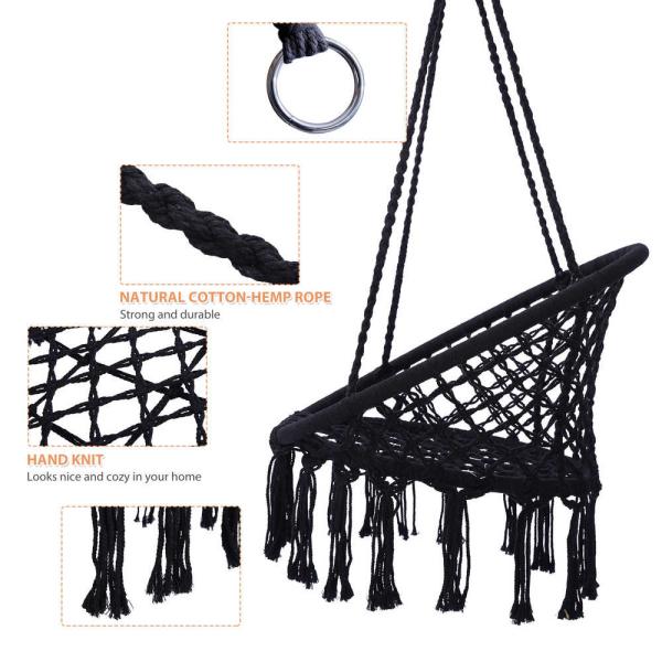 Max 330Lbs hanging Living Room Office Chair Cotton Rope Hammock Swing Chair