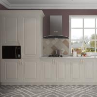 Armoire de base de cuisine en bois blanc classique avec matériel en nickel brossé
