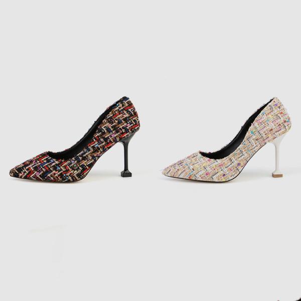 ZM027 857-1 Pointed Stiletto Pump High Heels Banquet Shoes Temperament Square Heel Small Fragrance Women'S Shoes Single