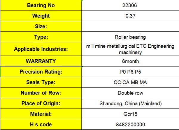 Open Seals Type Spherical Roller Bearing 22306 22307 3 Month Warranty