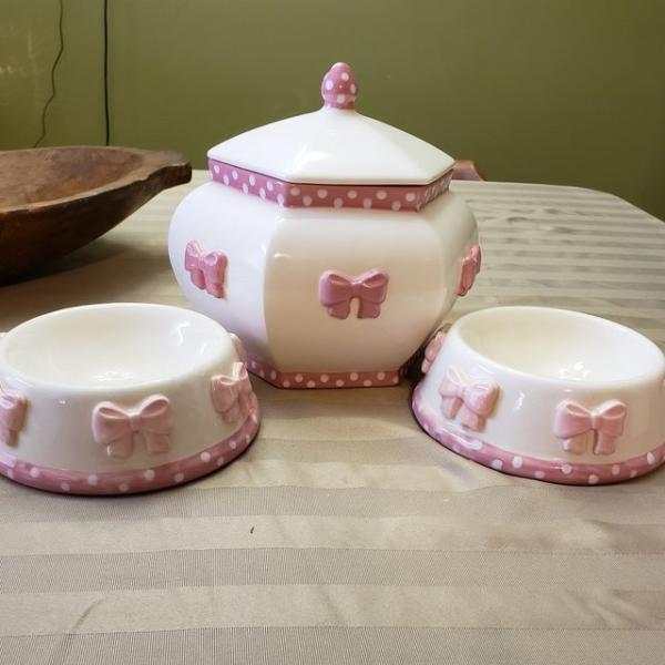 Whimsical Pink Bow Posh Cat Bowls 5 Inner Dia Ceramic Rabbit Food Bowl Ceramic Dog Bowls