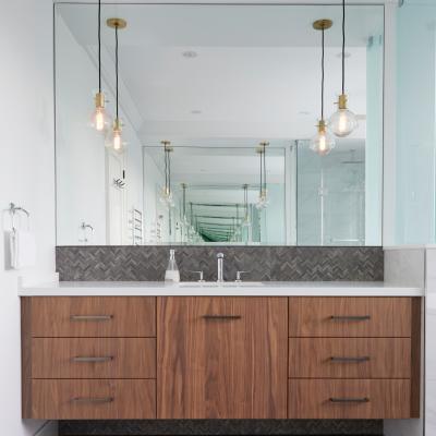 Rectangle Mirror Bathroom Sets Wood Grain Timber Veneer Modern Luxury Bathroom Vanity With Sink