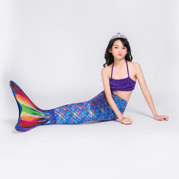 Shiny Fish Scale Texture Mermaid Tails For Swimming , Reinforced Tips Bikini Swimsuit Set