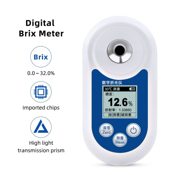 Digital Brix Refractometer Handheld with 0-55% Brix Range ±0.2% Accuracy and Highlight Screen