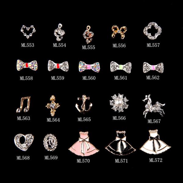 Rose Gold 3D Alloy Jewelry Nail Art Decoration Silver Bow Glitter Rhinestone ML553-572