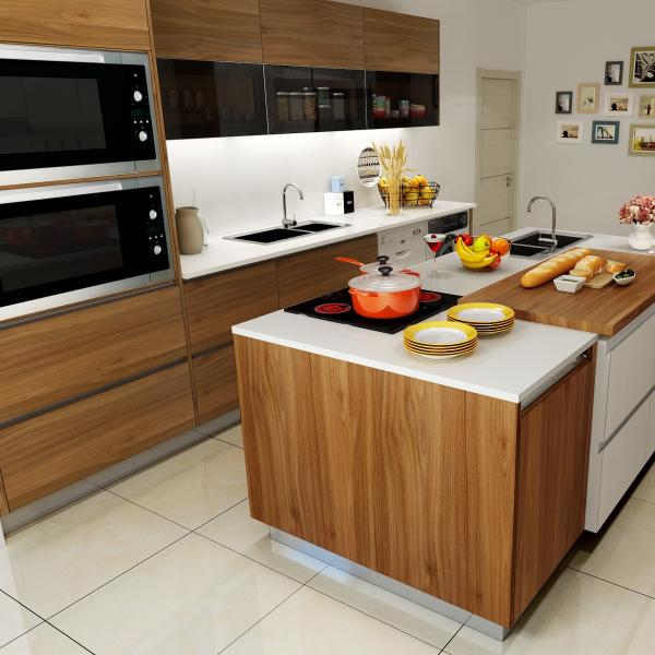 Массивные деревянные ореховые фабрики Кухонные шкафы предварительно сделанные для квартиры