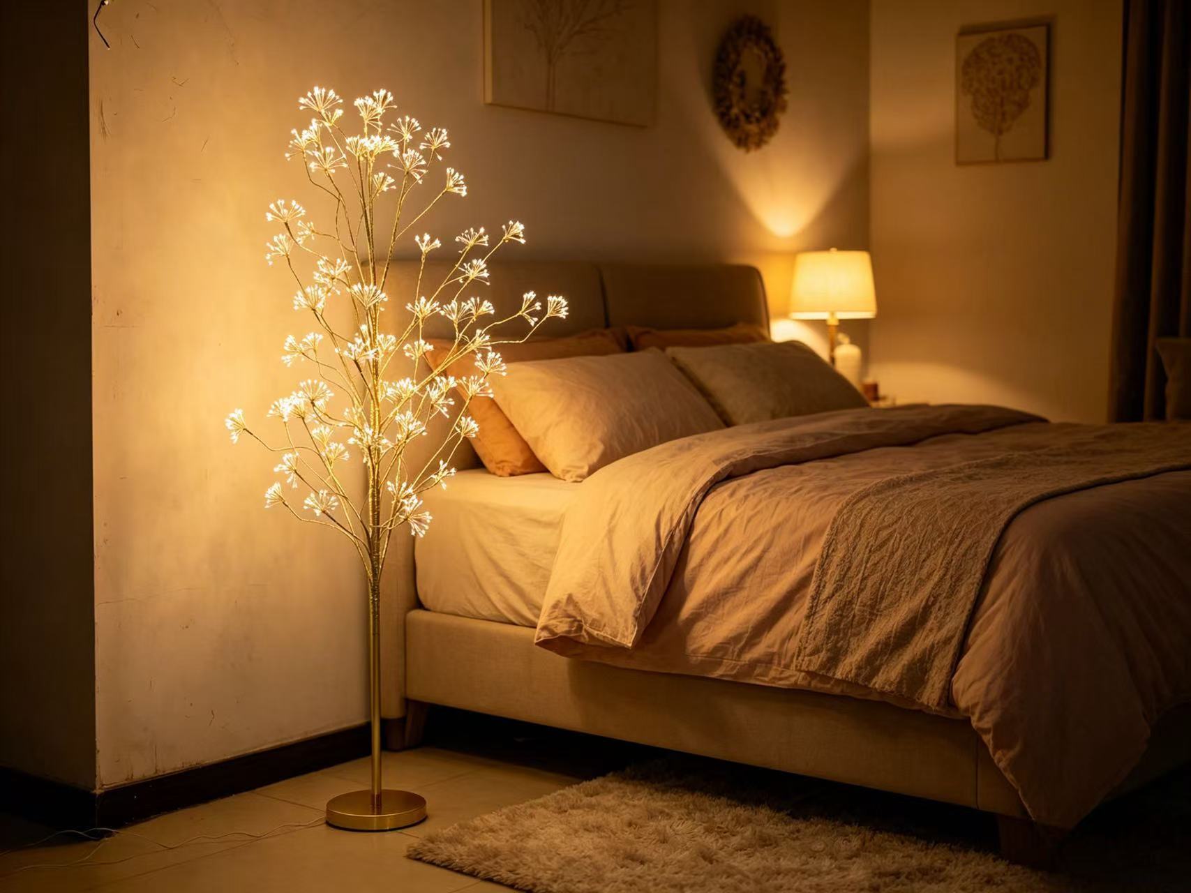 Golden Crystal LED Tree Light, 6FT Warm White Lighted Artificial Tree Lamp with Bendable Branches, Luxury Golden Trunk Decorative Floor Light for Living Room, Wedding, Holiday Indoor Home Decor