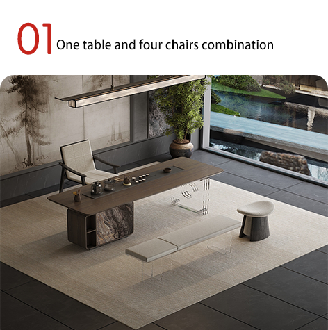 Wooden Tea Table with Acrylic Legs and Three Chairs Office Reception Tea Table