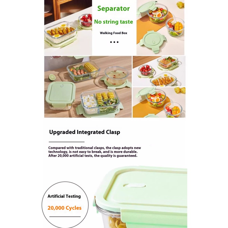 Microwave Safe Bento Box Heatable Food Box with Glass Bowl and Plastic Lids for Office Workers