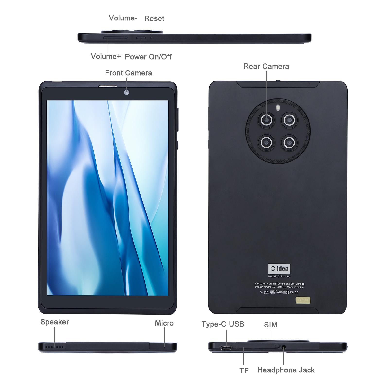 C Idea 8 дюймовый портативный планшет Wi-Fi 800 * 1280 IPS Quad Core Android Tablet PC CM815