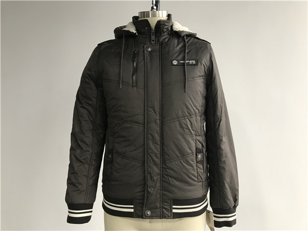 Chocolate Textured Bomber Puffer Jacket Detachable Hood For Menswear Tw58230