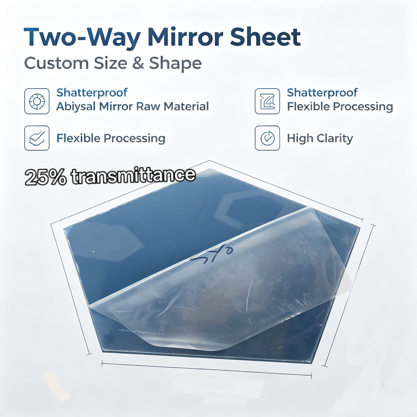 Two Way Half Transparent Mirror Pentagonal Double Vacuum Plating Shatterproof