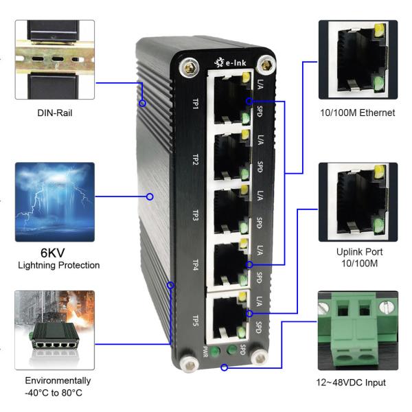 12~48VDC小型産業5港10/100TXのコンパクトのイーサネット スイッチ