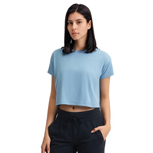 Short Sleeve Loose Gym Crop Tops T Shirts Sportswear Workout Tee For Ladies