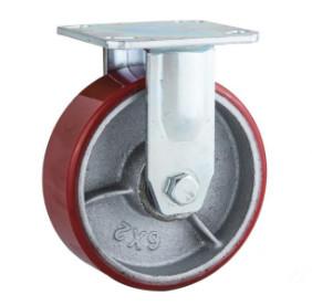 heavy duty caster red polyurethane wheel cast iron castor 6 inch