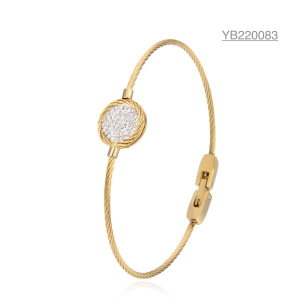 Full Shiny Diamond Stainless Steel Bangle Stainless Steel And 14k Gold Bracelet