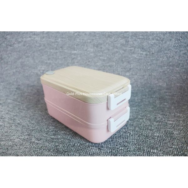 Leakproof Stainless Steel Bento Box Double Layer With Wooden Lid