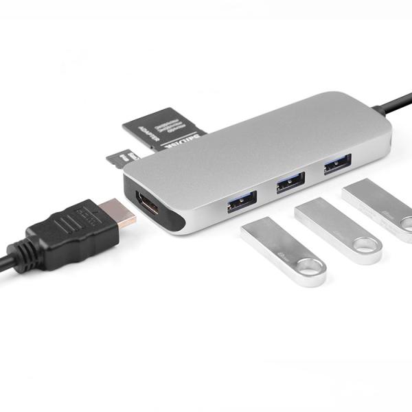 HDMI AOC Cable HDMI female+3*USB3.0A female+SD female+T female+USB type c female USB hub