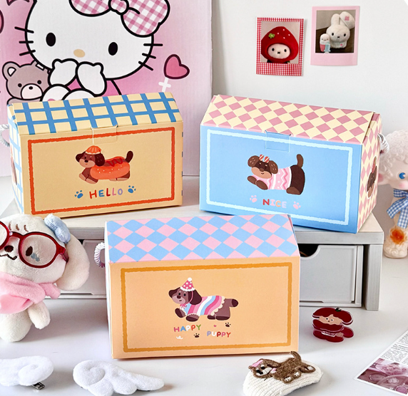 Caja de regalo pastel con temática de perros con asa para galletas y bollos