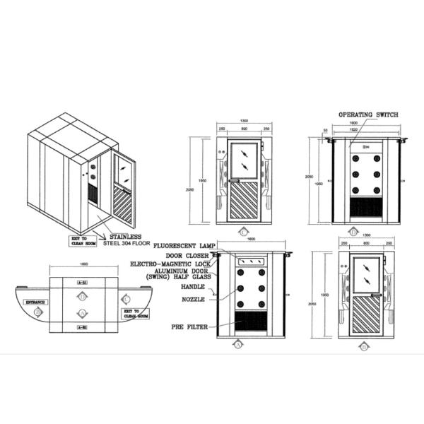 Powder Coated Cleanroom Air Shower , Dust Free Room With Single Leaf Swing Doors