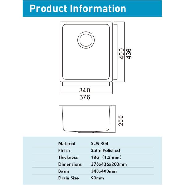 Undermount Brushed Stainless Steel Kitchen Sink Sound Dampening 14.8 X 17.2 Inch