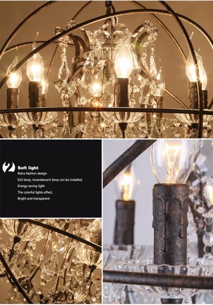 Rustic american style crystal globe Round chandelier (WH-CI-85)