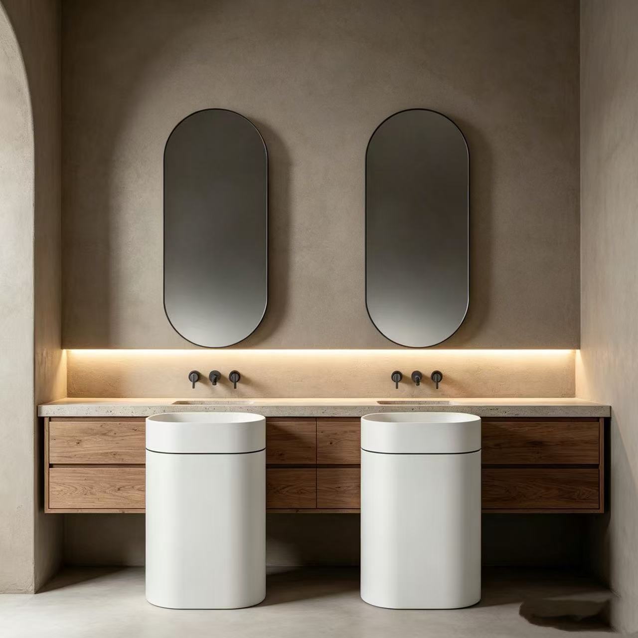 Wall Mounted One Hole Bathroom Pedestal Basin Free Standing Sink Anti Fingerprint